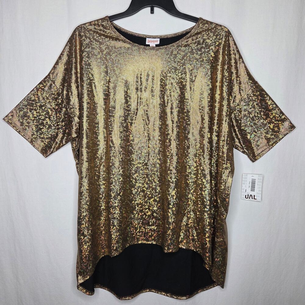 LuLaRoe Elegant Irma Gold Holographic Textured Tee Shirt Tunic NEW 3X